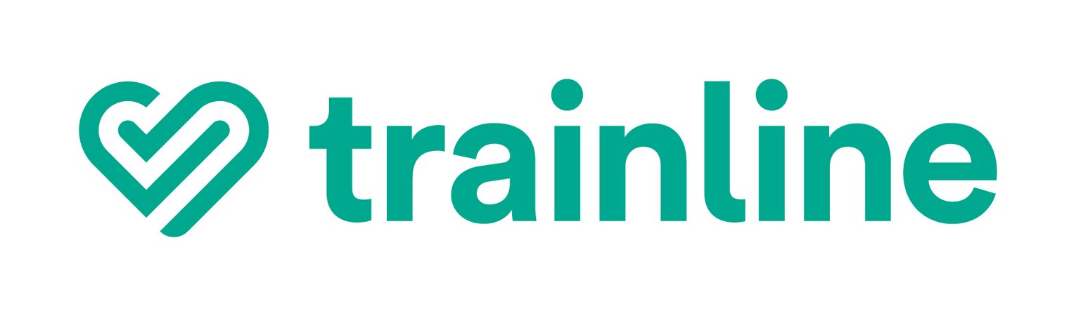 Logo von Trainline mit einem stilisierten Herzsymbol links und dem Schriftzug "trainline" in grüner Schriftart.